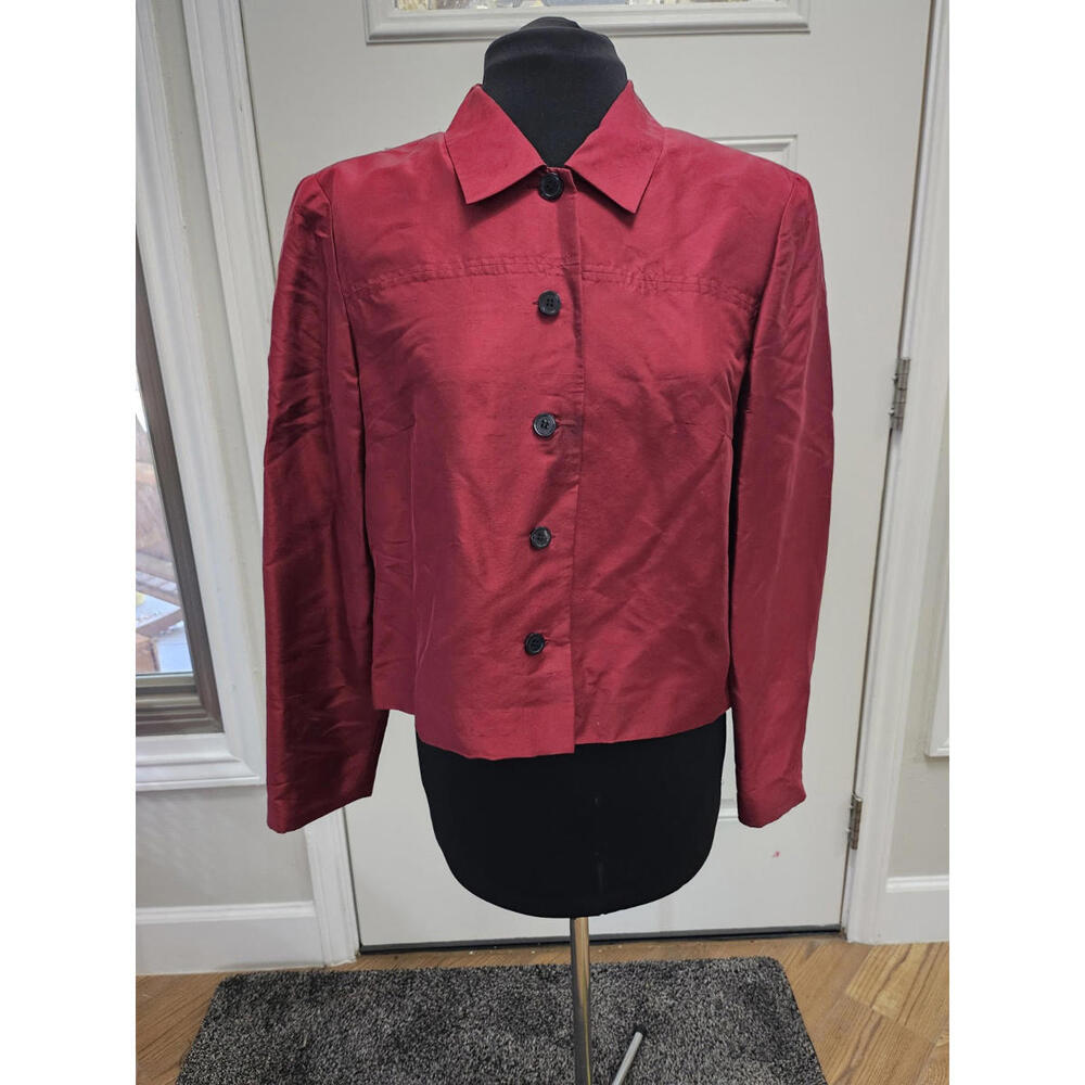 Talbots Blazer Womens 12  100% Silk Jacket Coat Long Sleeve Red